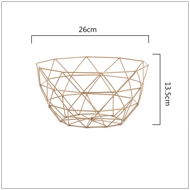 Iron Storage Fruit Plate Drain Basket Nordic Style Geometric Fruit Vegetable Wire Basket Bowl Modern Home Kitchen Storage Basket