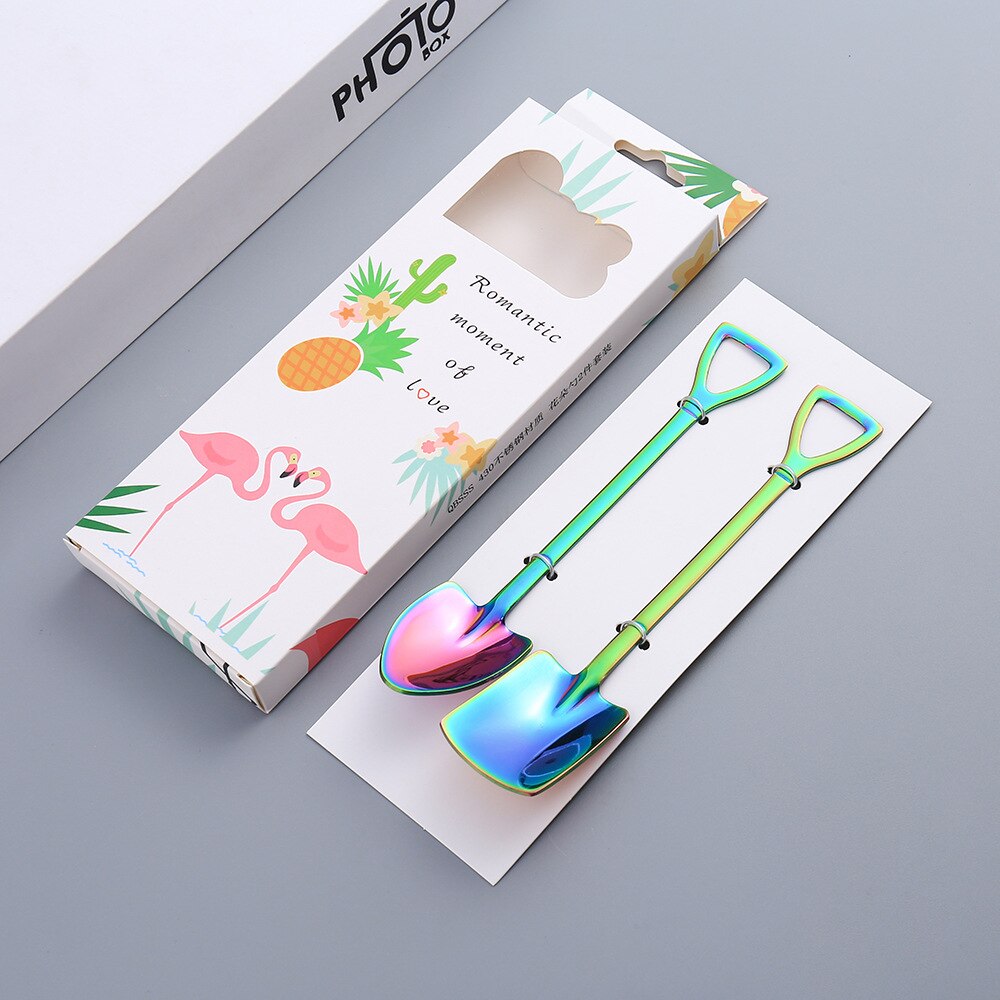 Creative Stainless Steel Spoon Cute Square Head Spoon Fork Coffee Spoon Christmas Gifts Kitchen Accessories Tableware Decoration