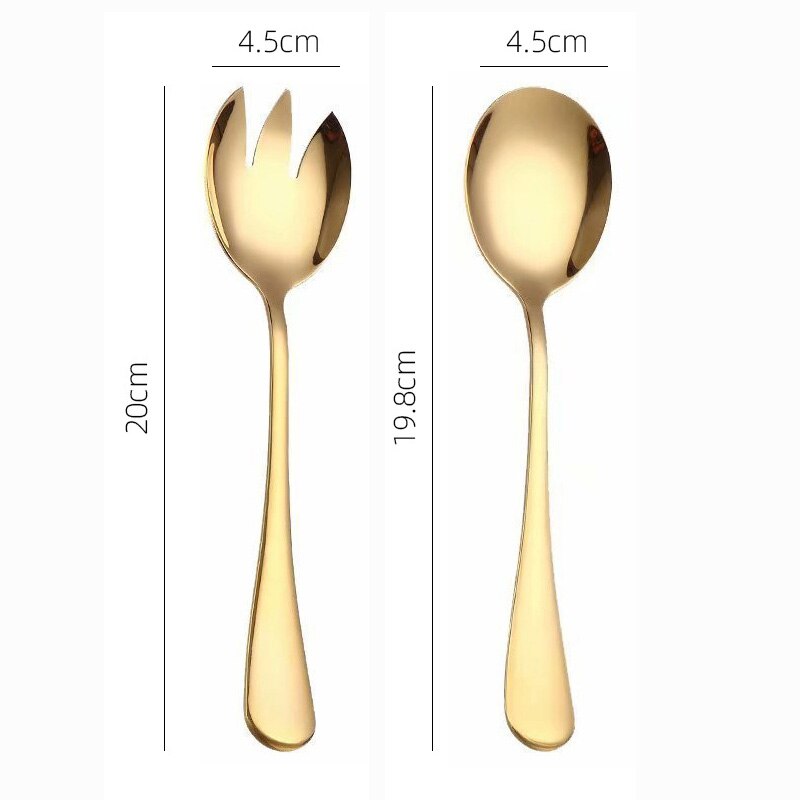 Gold Salad Spoon Fork Stainless Steel 2PCS Salad Spoon Cutlery Set Serving Spoon Set Colorful Unique Dessert Spoons Tableware