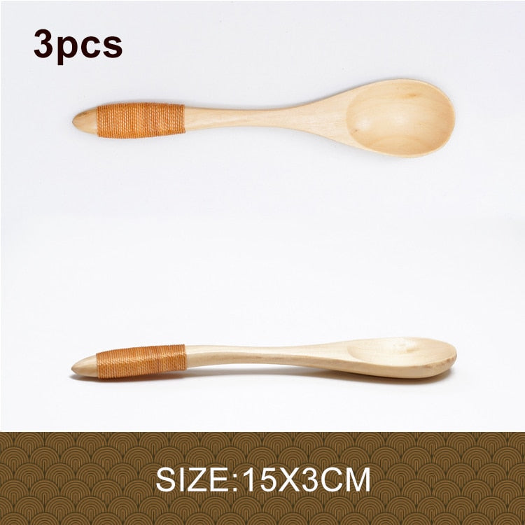 3pcs/lot Natural Wood Japanese-style Environmental Tableware Cooking Honey Coffee Spoon Mixing Spoon For Kids 15-18cm