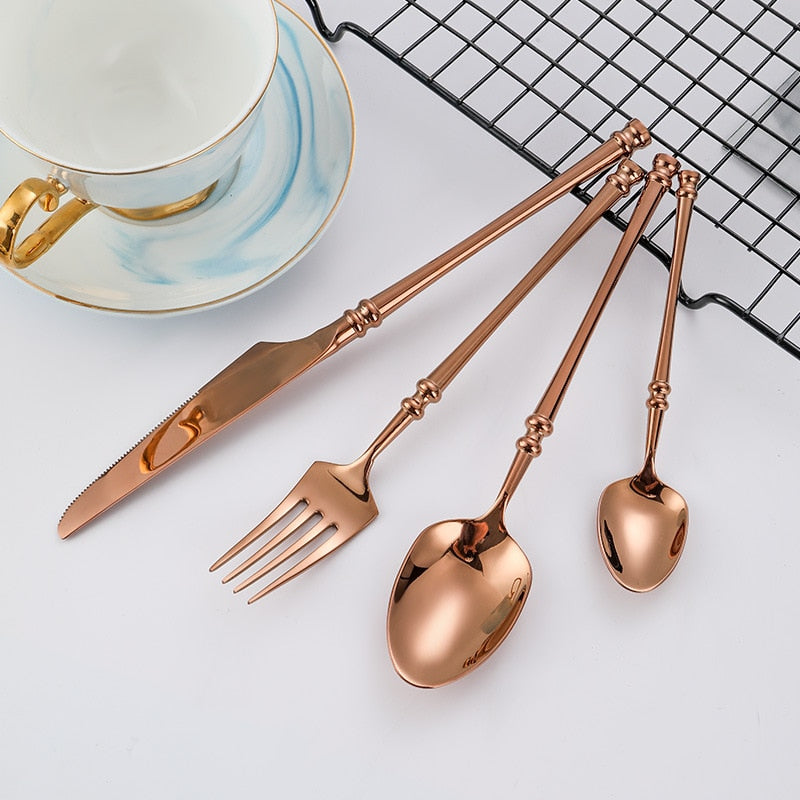 4PCS Gold Cutlery Luxury 304 Stainless Steel Dinnerware Set Mirror Polishing Tableware Set Dinner Knife Dessert Fork Spoon