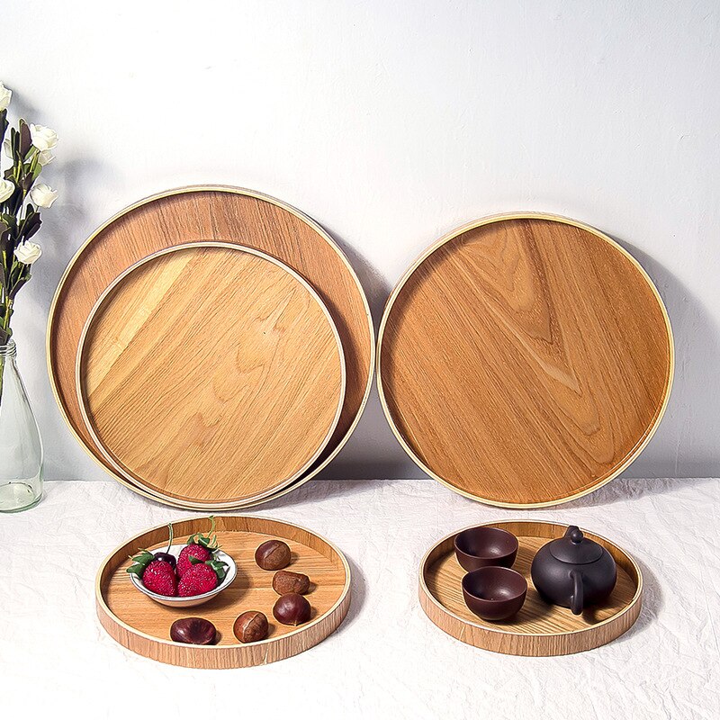 Japanese Style Round Wooden Tea Table Tray Coffee Snack Food Meals Serving Tray Traditional Food Server Dishes Drink Platter