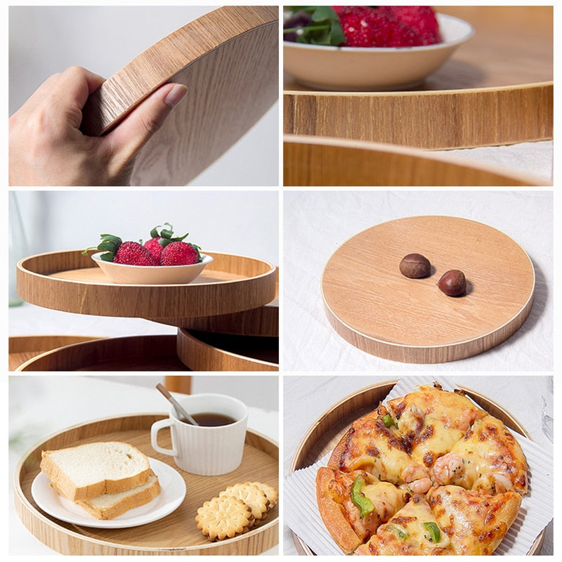 Japanese Style Round Wooden Tea Table Tray Coffee Snack Food Meals Serving Tray Traditional Food Server Dishes Drink Platter