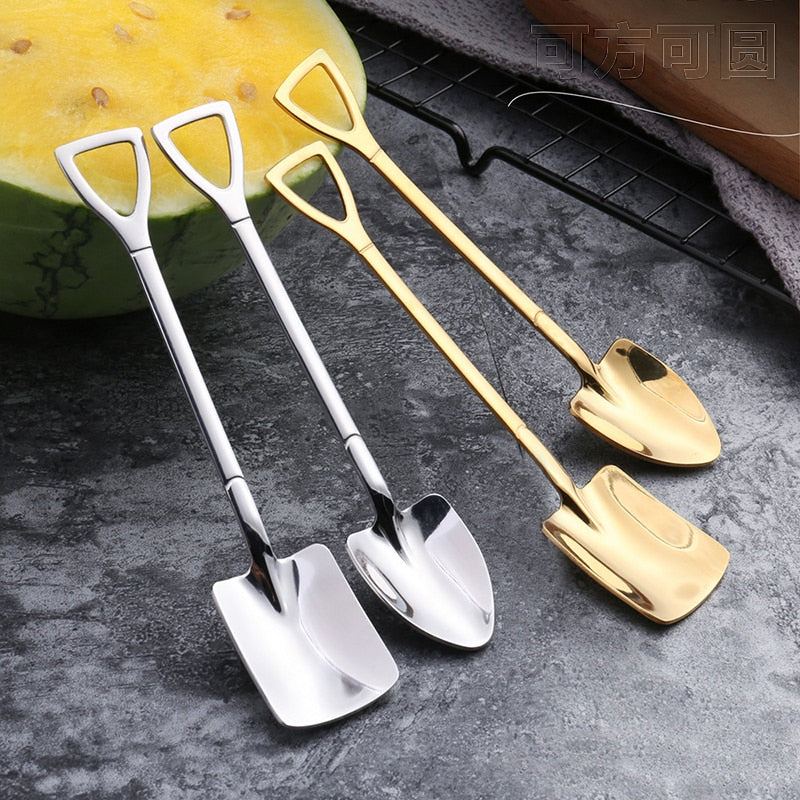 Creative Stainless Steel Spoon Cute Square Head Spoon Fork Coffee Spoon Christmas Gifts Kitchen Accessories Tableware Decoration