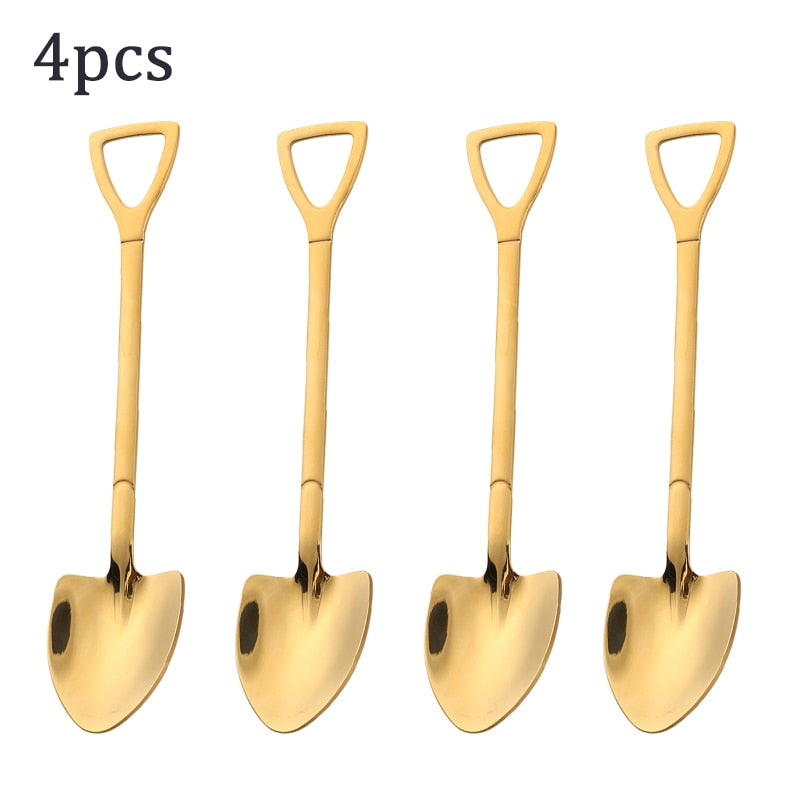 2/4PCS Coffee Spoon Cutlery Set Stainless Steel Retro Iron Shovel Ice Cream Tea Spoon Scoop Creative Fashion Kitchen Tableware