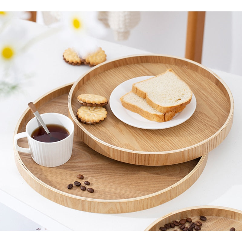 Japanese Style Round Wooden Tea Table Tray Coffee Snack Food Meals Serving Tray Traditional Food Server Dishes Drink Platter