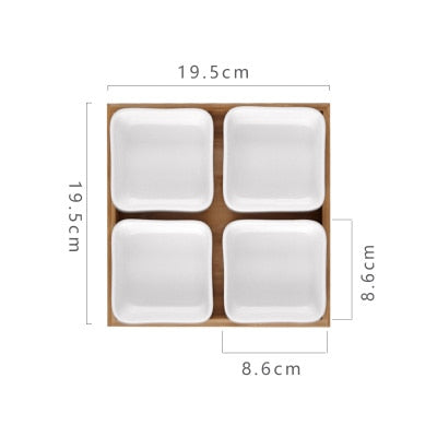 Creative Ceramic Bamboo Dry Fruit Dessert Tray Multi Grid Plate Home Snack Storage Tray Candy Dried Fruit Foods Dessert Tea Dish