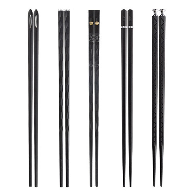 5 Pairs/Lot Laser Engraving Chopsticks Alloy Stainless Steel Squared Edge Non-Slip Reusable Sushi Sticks Handmade Gift Pack