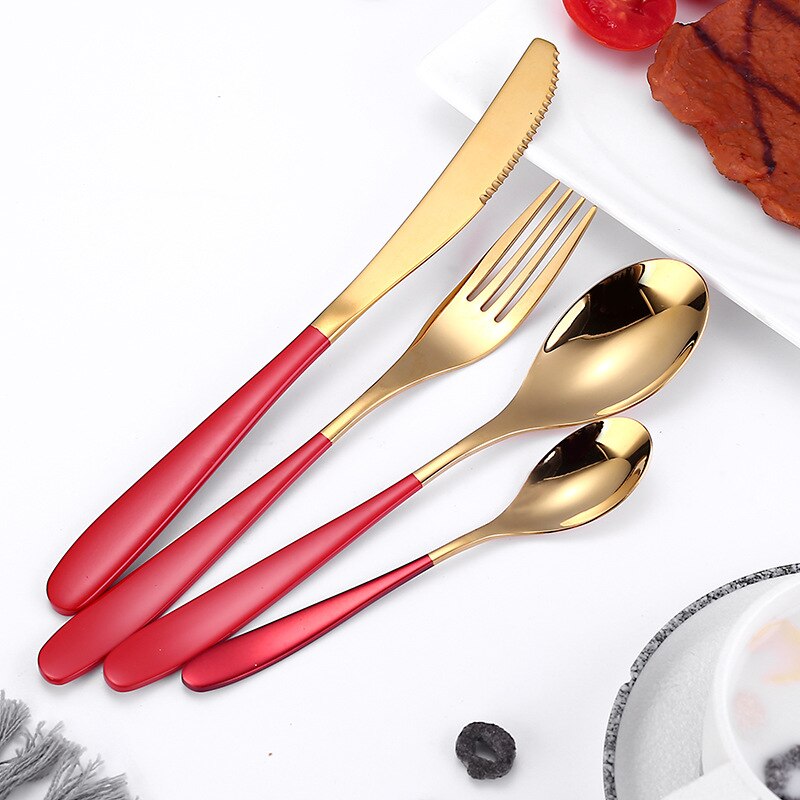 4 Piece Multicolor Cutlery Set Stainless Steel Tableware Sets Fork Spoon Knife Setcutlery Set Cutlery Dinnerware Spoon Settings