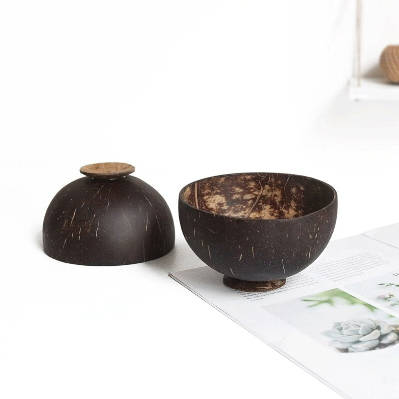 Creative Coconut Bowl Spoon Set Natural Coconut Shell Fruit Salad Noodle Rice Bowl Wooden bowl Tableware Restaurant Kitchen