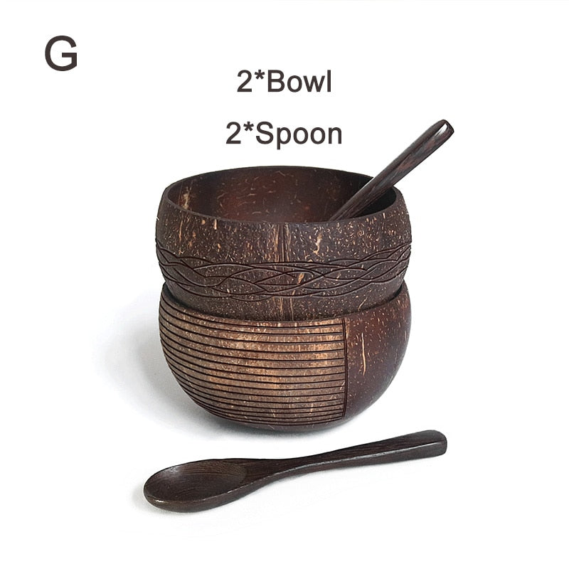 Creative Coconut Bowl Spoon Set Natural Coconut Shell Fruit Salad Noodle Rice Bowl Wooden bowl Tableware Restaurant Kitchen