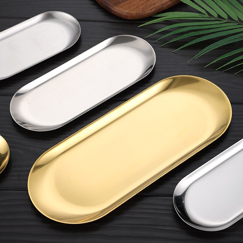 Nordic Style Stainless Steel Gold Silver Dessert Dining Plate Nut Cake Fruit Plate Towel Tray Snack Western Steak Kitchen Plate