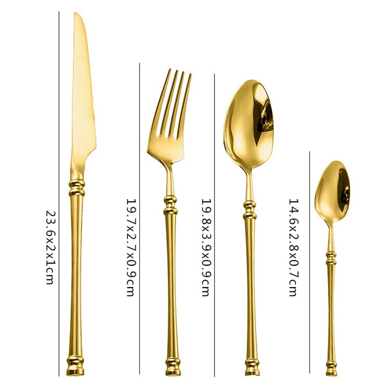 4PCS Gold Cutlery Luxury 304 Stainless Steel Dinnerware Set Mirror Polishing Tableware Set Dinner Knife Dessert Fork Spoon