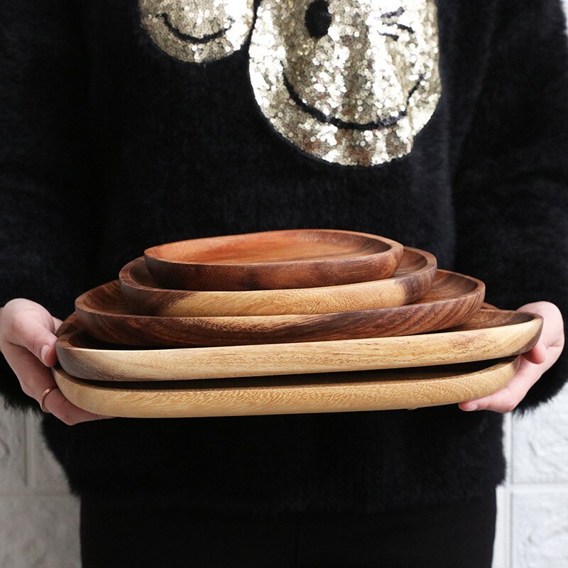 Whole Wood lovesickness Wood Irregular Oval Solid Wood Pan Plate Fruit Dishes Saucer Tea Tray Dessert Dinner Plate Tableware 1PC