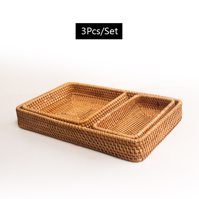 Rattan Woven Storage Fruit Basket Wicker Baskets Storage Tray Bread Fruit Food Display Box Handicrafts Organizer Home Decoration