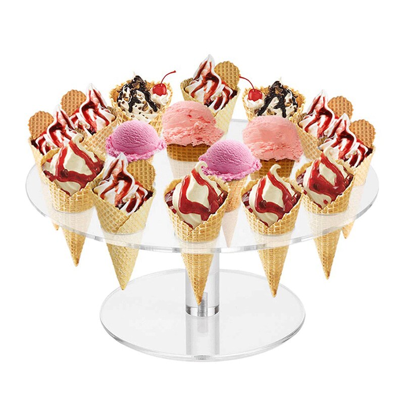 Acrylic Ice Cream Cone Stand Cake Dessert Holder Display Stand Party Shelf 6/16 Hole Round Wedding Buffet Display Holder