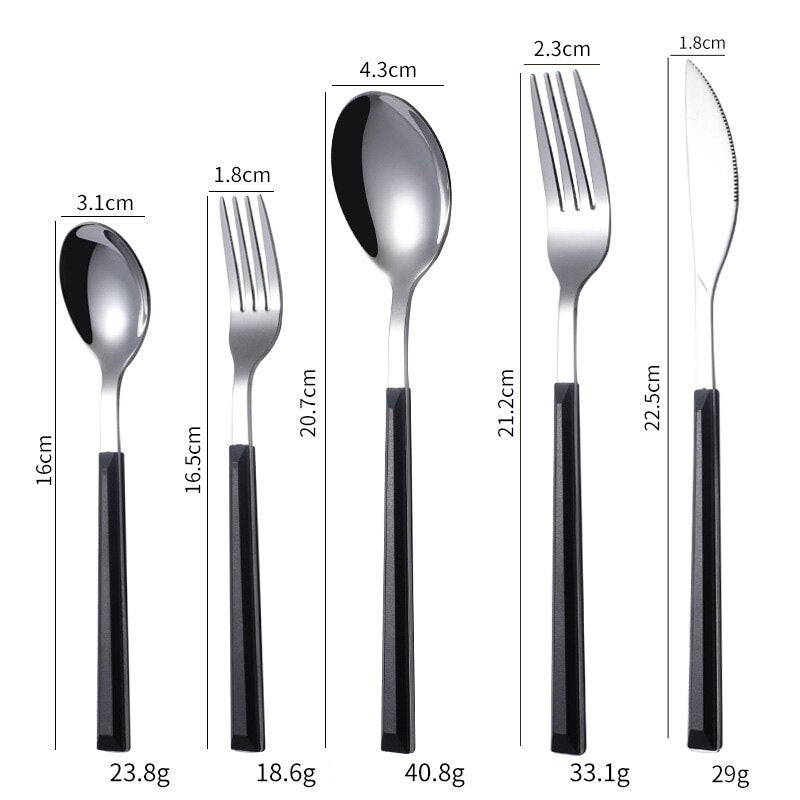 5Pcs/Set 304 Stainless Steel Dinnerware Sets Glossy Silver Wooden Tableware Western Food Knife Fork Teaspoon Cutleries