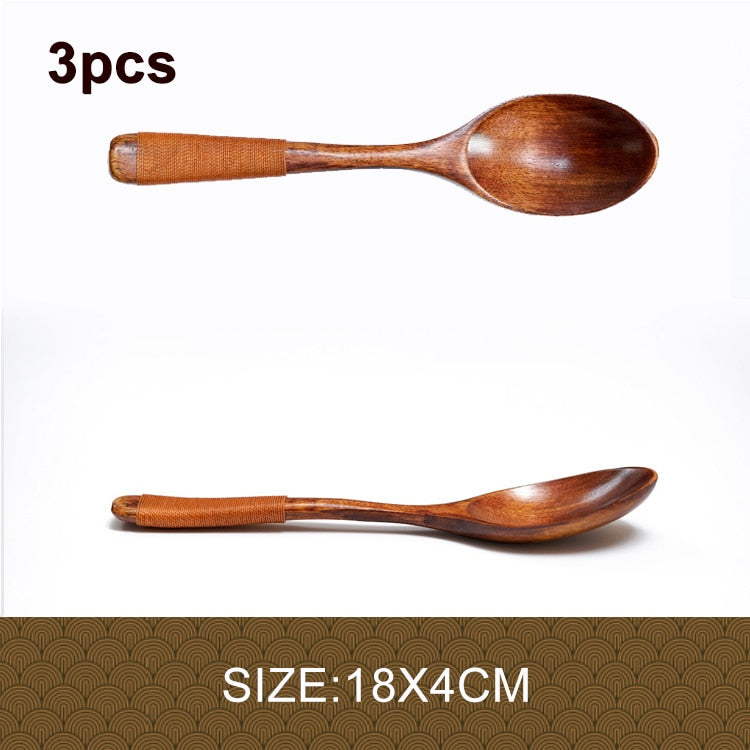 3pcs/lot Natural Wood Japanese-style Environmental Tableware Cooking Honey Coffee Spoon Mixing Spoon For Kids 15-18cm