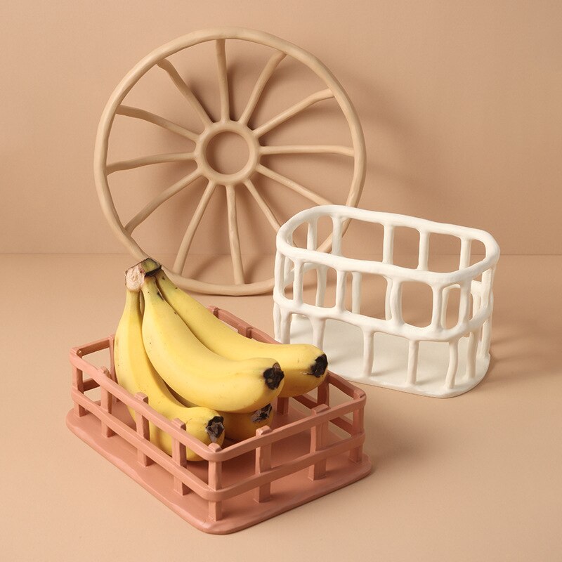 Creative Nordic Resin Morandi Hollow Fruit Tray Home Living Room Porch Desktop Fruit Plate Snack Candy Bowl Furnishings Crafts