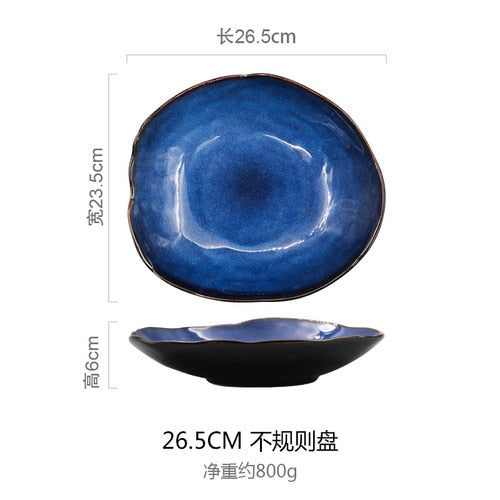 European-style Western-style Dishes Household Ceramic Irregular Rice Bowl Dish Bowl Salad Bowl Flat Dish Tableware