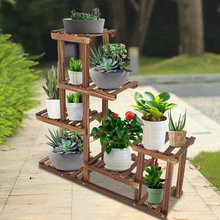 Multi-tiers Flower Plant Holder Stand Rack Wooden Plant Stand Balcony Garden Flower Plant stand Bonsai Display Shelf