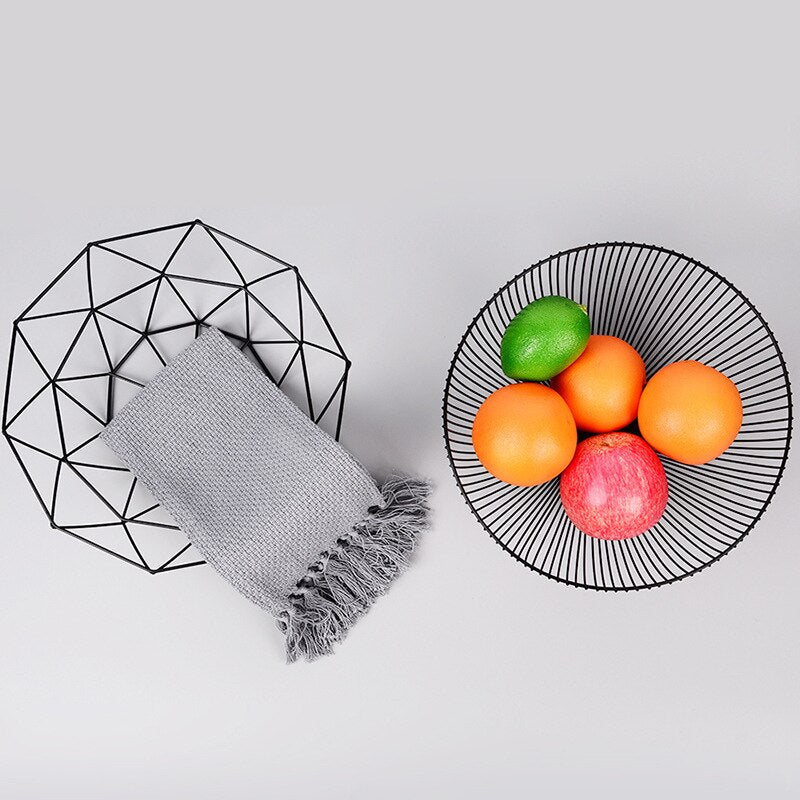 Kitchen Basket Container Bowl Metal Wire Basket Kitchen Drain Rack Fruit Vegetable Storage Holder Snack Tray Storage Bowl