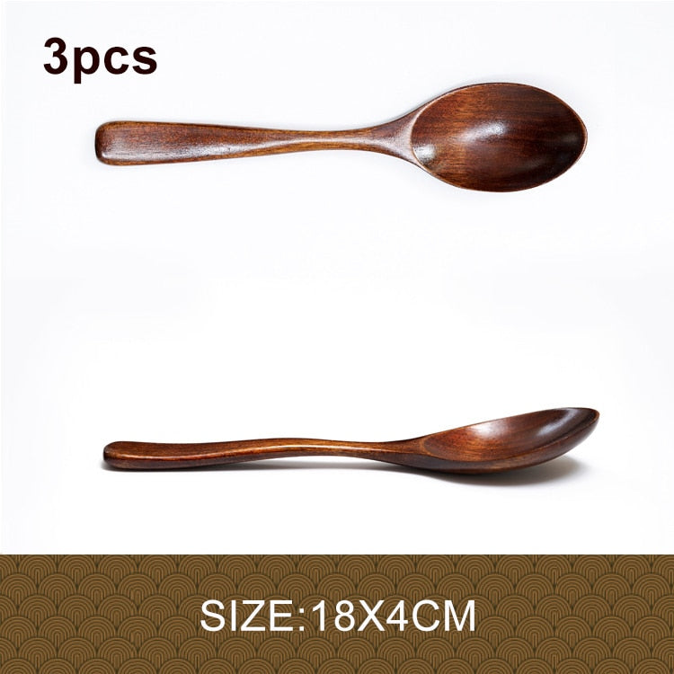 3pcs/lot Natural Wood Japanese-style Environmental Tableware Cooking Honey Coffee Spoon Mixing Spoon For Kids 15-18cm