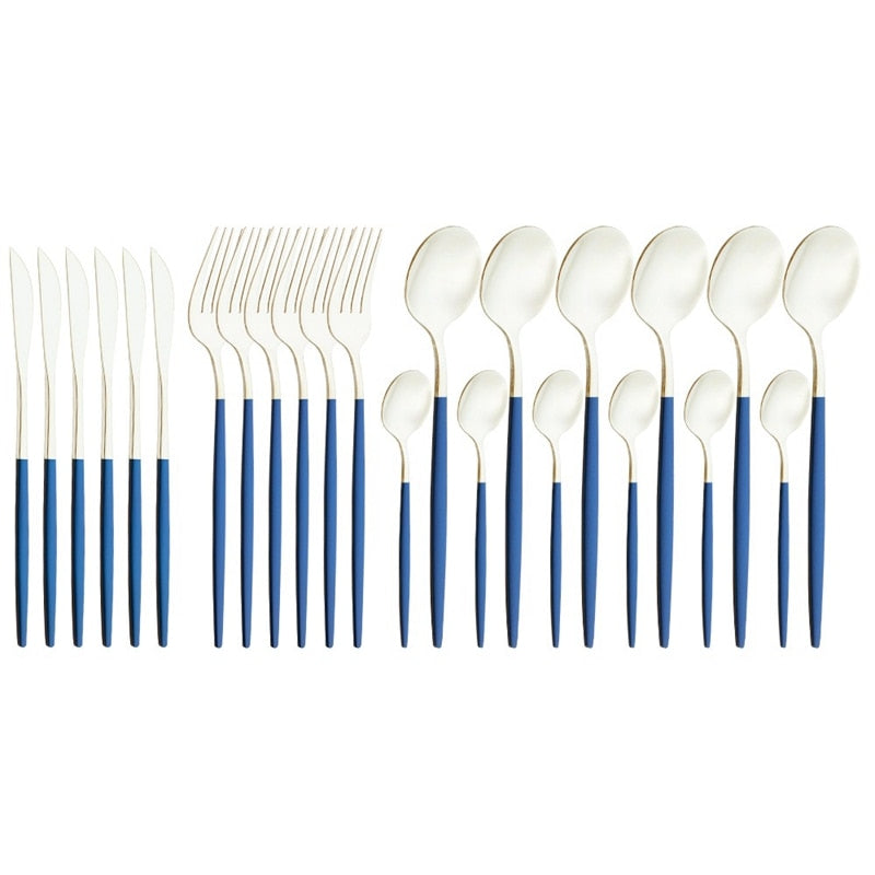 Gold Stainless Steel Dinnerware Set 24pcs Restaurant Tableware Knife Fork Spoon Flatware Set Dishwasher Safe Cutlery Sets