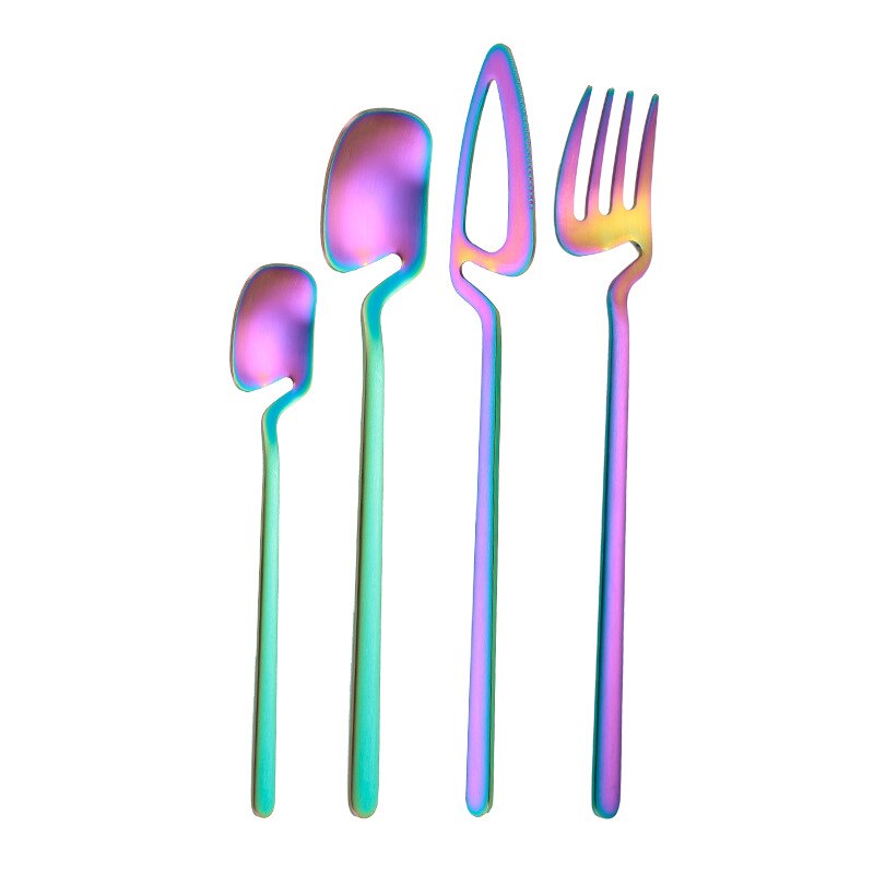 4Pcs Colorful Cutlery Set Stainless Steel Dinnerware Knife Fork Spoon Dinner Tableware Bar Silverware Set Kitchen Flatware