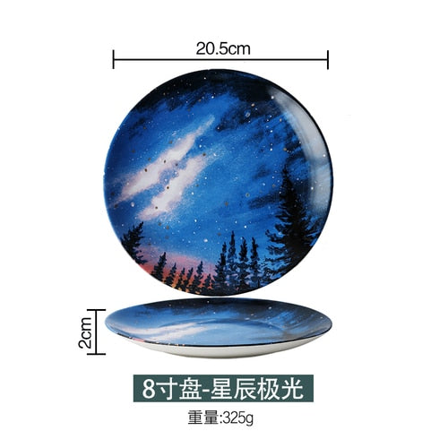 8 inch Starry Universe  Plate Set High Quality Ceramic Dishes Dessert Steak Bread Dinner Plates Sets Dish Kitchen Decor