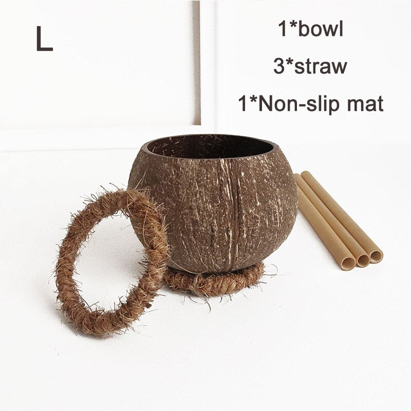 Creative Coconut Bowl Spoon Set Natural Coconut Shell Fruit Salad Noodle Rice Bowl Wooden bowl Tableware Restaurant Kitchen