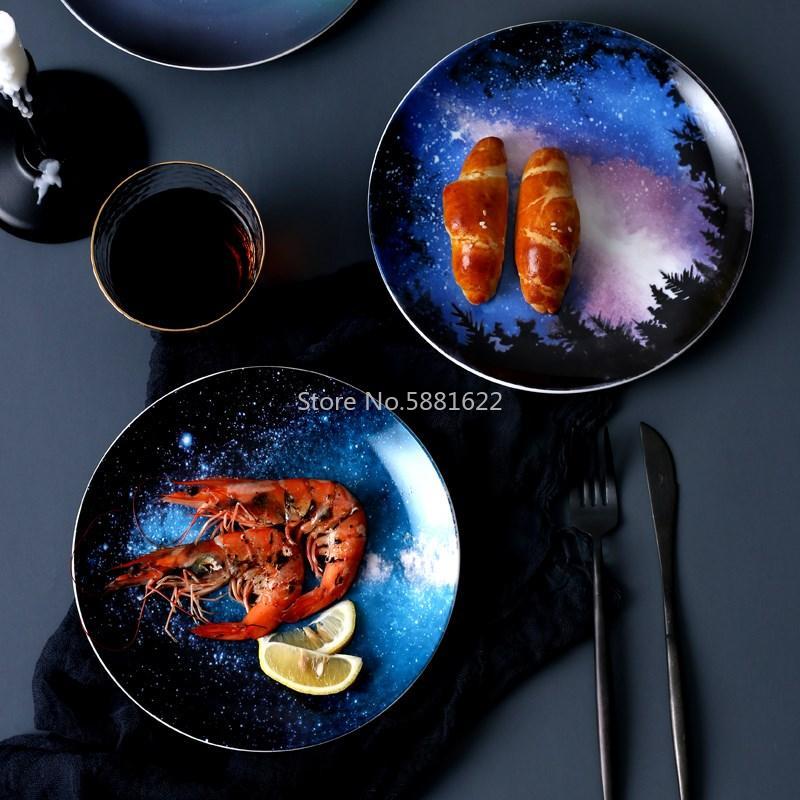 8 inch Starry Universe  Plate Set High Quality Ceramic Dishes Dessert Steak Bread Dinner Plates Sets Dish Kitchen Decor