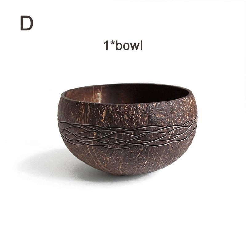 Creative Coconut Bowl Spoon Set Natural Coconut Shell Fruit Salad Noodle Rice Bowl Wooden bowl Tableware Restaurant Kitchen