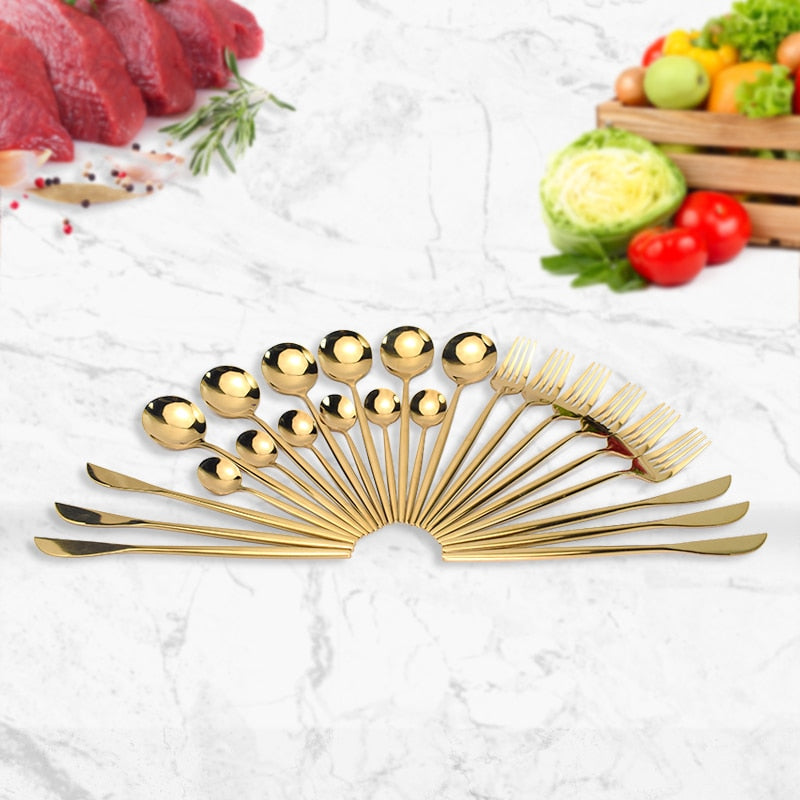 Gold Stainless Steel Dinnerware Set 24pcs Restaurant Tableware Knife Fork Spoon Flatware Set Dishwasher Safe Cutlery Sets