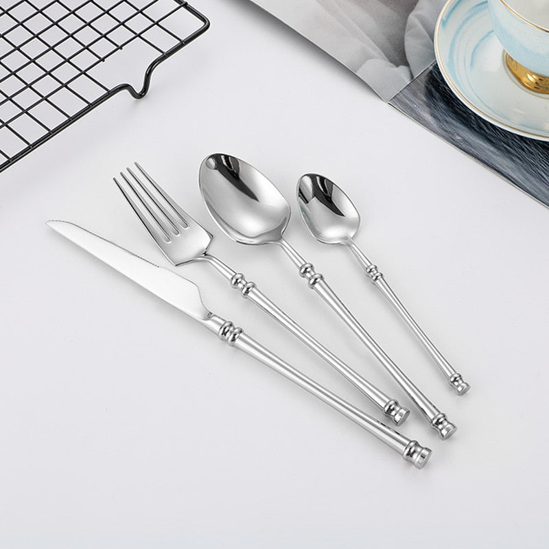 Stainless Steel Black Cutlery Sets Tableware Dinnerware Set Matte Kitchen Knives Forks Spoons Set Flatware Silverware Set