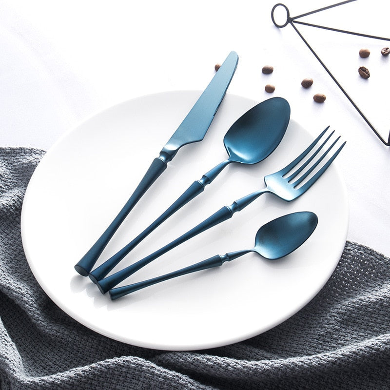 Stainless Steel Black Cutlery Sets Tableware Dinnerware Set Matte Kitchen Knives Forks Spoons Set Flatware Silverware Set