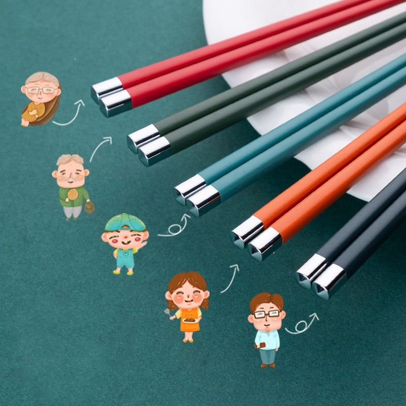 5 Pairs/Lot Laser Engraving Chopsticks Alloy Stainless Steel Squared Edge Non-Slip Reusable Sushi Sticks Handmade Gift Pack