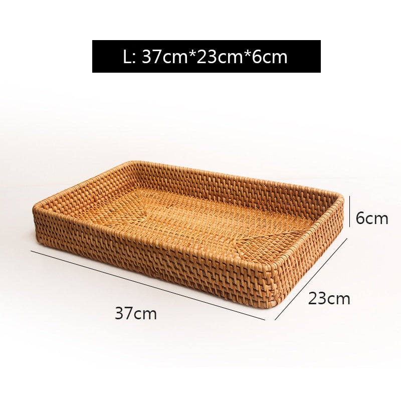 Rattan Woven Storage Fruit Basket Wicker Baskets Storage Tray Bread Fruit Food Display Box Handicrafts Organizer Home Decoration