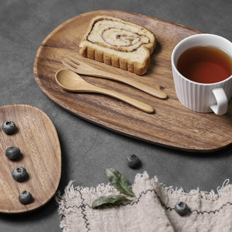 Whole Wood lovesickness Wood Irregular Oval Solid Wood Pan Plate Fruit Dishes Saucer Tea Tray Dessert Dinner Plate Tableware 1PC