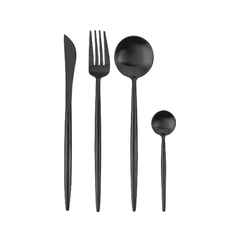 4/24pcs Gold Dinnerware Set Upscale Black Stainless Steel Tableware Knife Fork Coffee Spoon Flatware Set Dishwasher Safe Cutlery