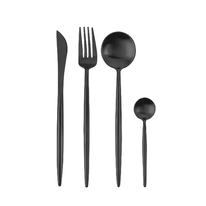 4Pcs/set Black Gold Cutlery Set Stainless Steel Dinnerware Silverware Flatware Set Dinner Knife Fork Spoon Dropshipping