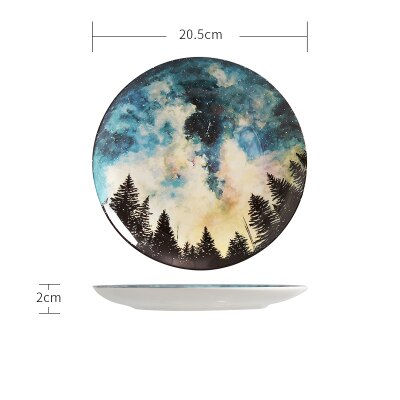 Nordic style 8 inch Night sky pattern Dinner Plate set Porcelain Dessert Snack Cake Dishes for Kitchen Decor Gift dinnerware