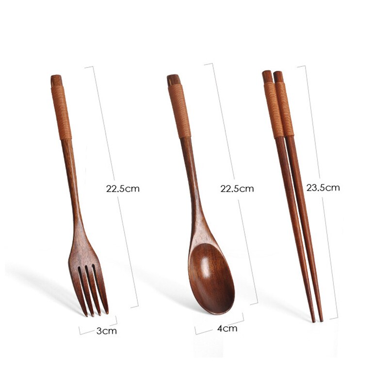 3Pcs/Set Natural Wood Spoon Chopsticks And Fork Dinner Set Rice Soup Grain Tableware Handmade Japanese Cutlery Bamboo Chopstick