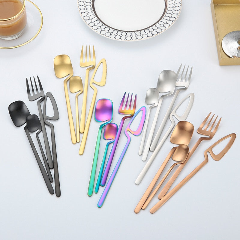 4Pcs Colorful Cutlery Set Stainless Steel Dinnerware Knife Fork Spoon Dinner Tableware Bar Silverware Set Kitchen Flatware