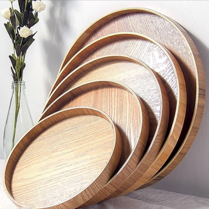 Japanese Style Round Wooden Tea Table Tray Coffee Snack Food Meals Serving Tray Traditional Food Server Dishes Drink Platter