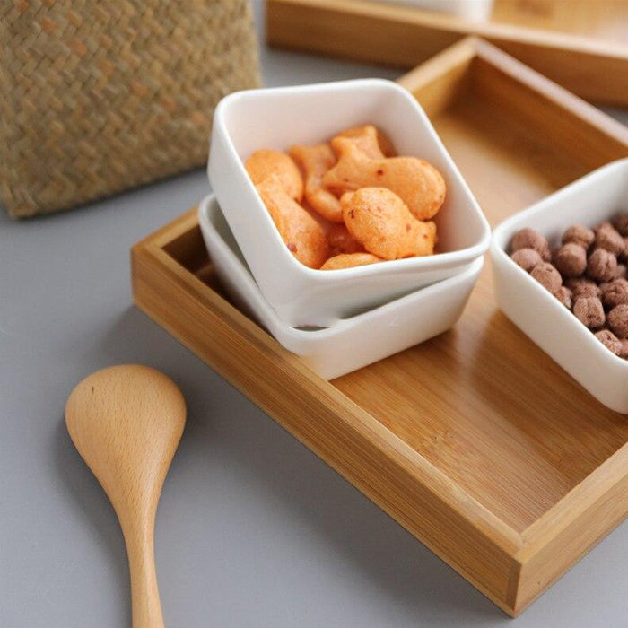 Creative Ceramic Bamboo Dry Fruit Dessert Tray Multi Grid Plate Home Snack Storage Tray Candy Dried Fruit Foods Dessert Tea Dish