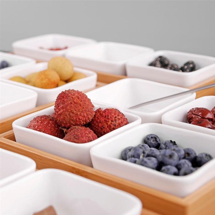 Creative Ceramic Bamboo Dry Fruit Dessert Tray Multi Grid Plate Home Snack Storage Tray Candy Dried Fruit Foods Dessert Tea Dish