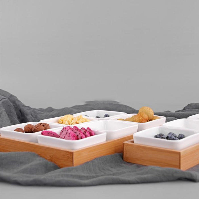 Creative Ceramic Bamboo Dry Fruit Dessert Tray Multi Grid Plate Home Snack Storage Tray Candy Dried Fruit Foods Dessert Tea Dish