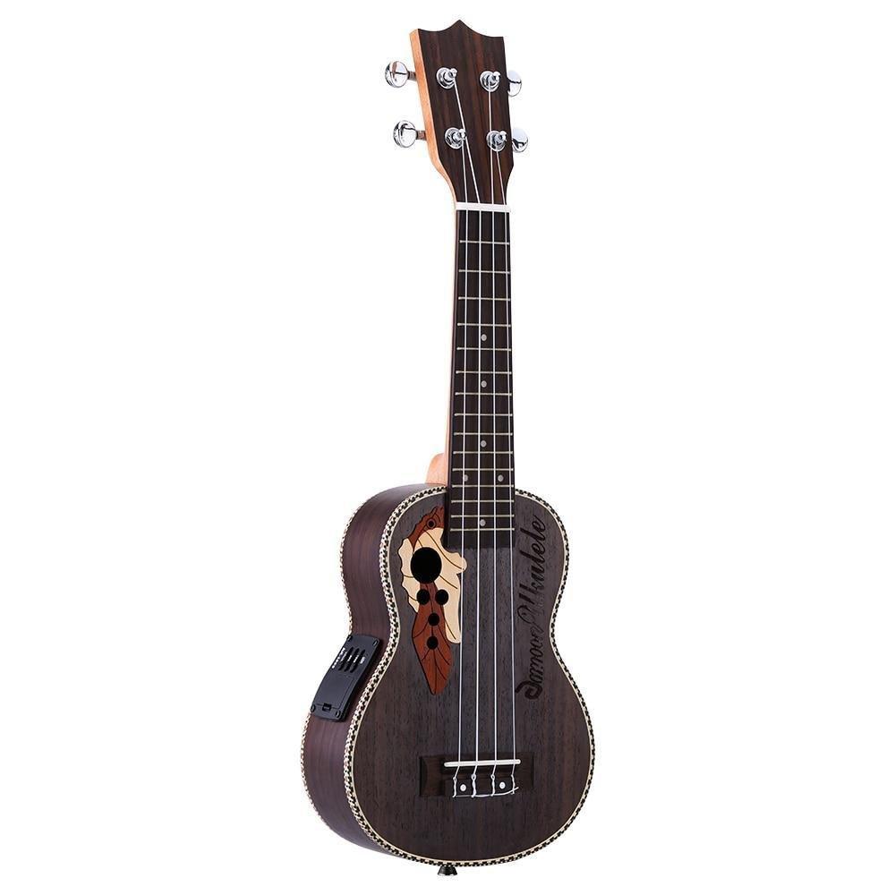 Acoustic Ukulele Spruce 21" Ukulele15 Fret 4 Strings Guitar Mini with Built-in EQ Pickup Stringed Musical Instrument - AKLOT