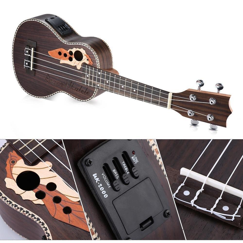 Acoustic Ukulele Spruce 21" Ukulele15 Fret 4 Strings Guitar Mini with Built-in EQ Pickup Stringed Musical Instrument - AKLOT